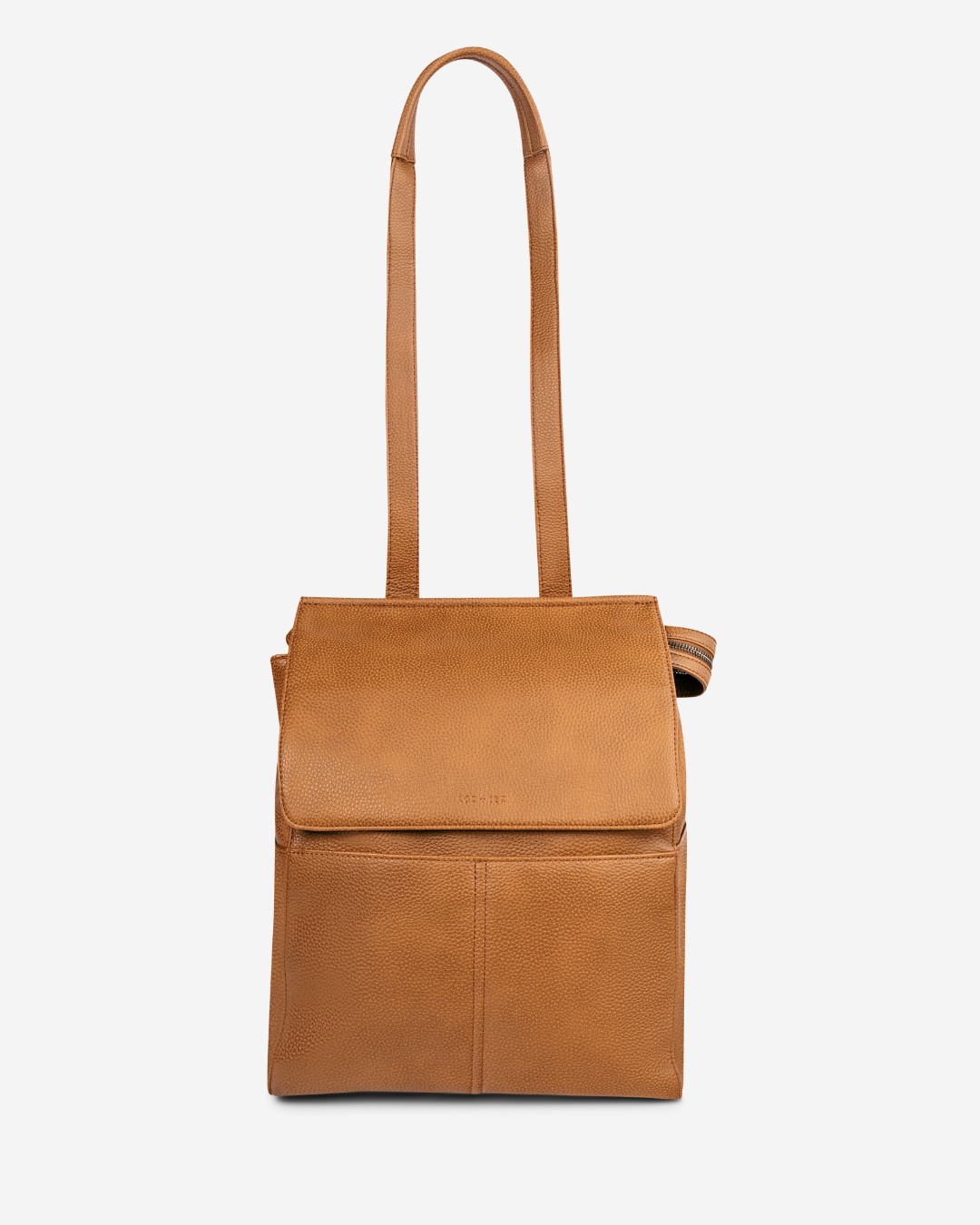 stylish camera bag backpack tan front view